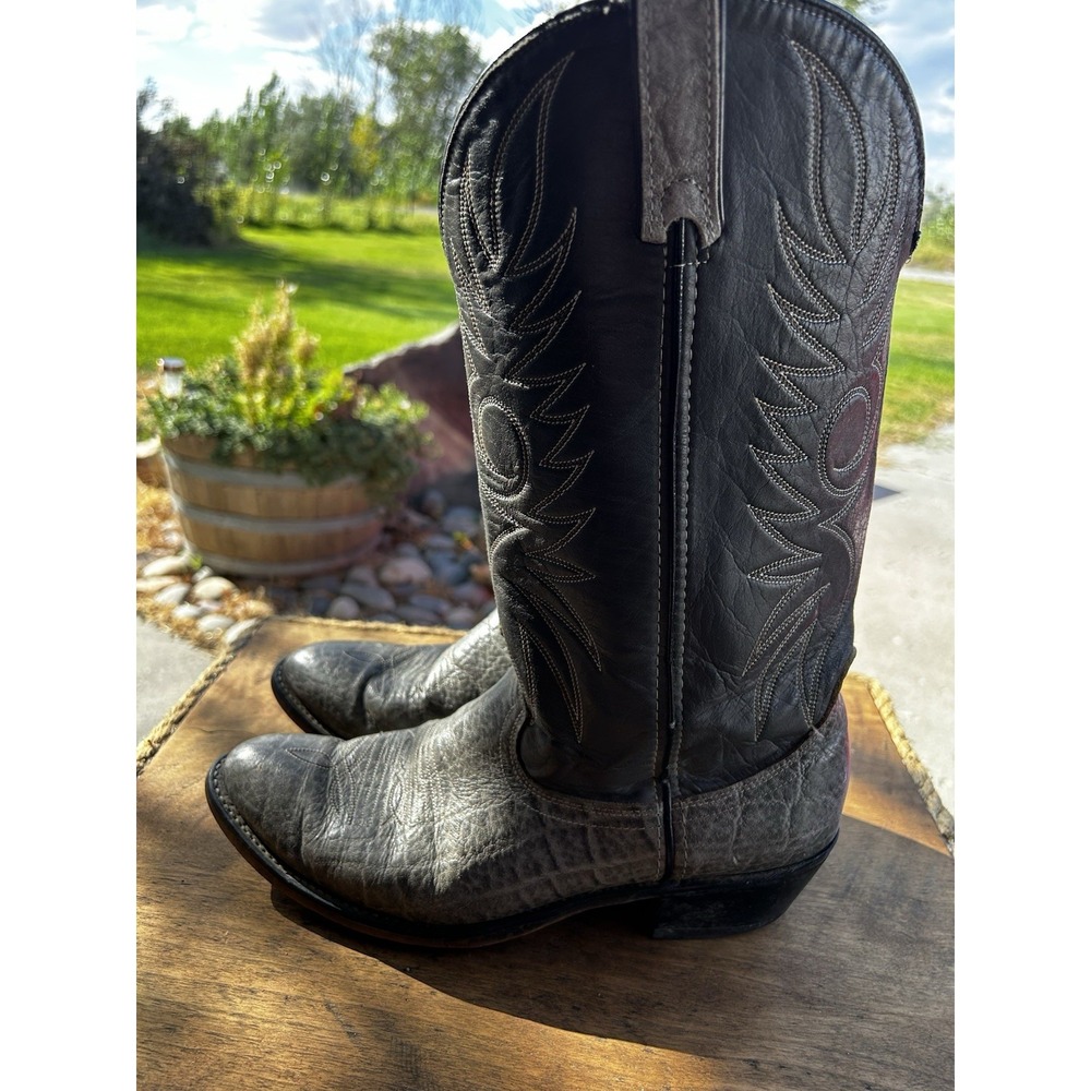Vintage Tony Lama 222001 Men's 10 EW Grey Elephant Print Cowboy Boots USA Made